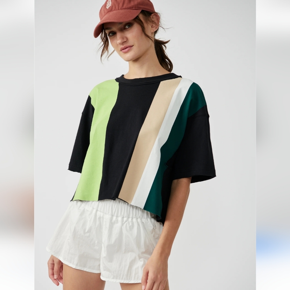 FP Movement Inspire Tee Printed Small Black Green Stripes